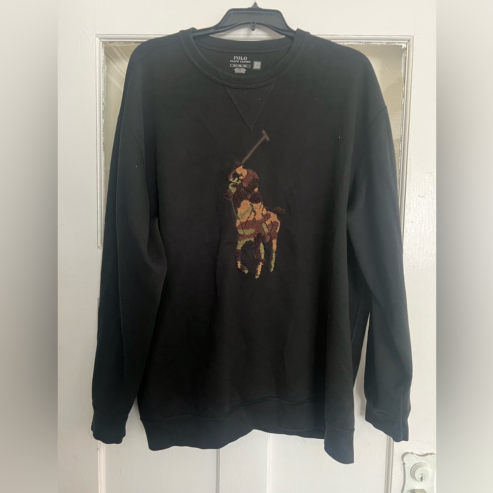 Polo by Ralph Lauren Black Crewneck Sweater with Multicolor Embroidery